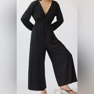 Anthropologie Hutch Black Wide-Leg V-Neck Jumpsuit Jersey Knit Size Large
